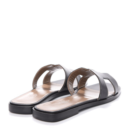 Hermes Box Calfskin Oran Sandals 37 Black 4 of 10