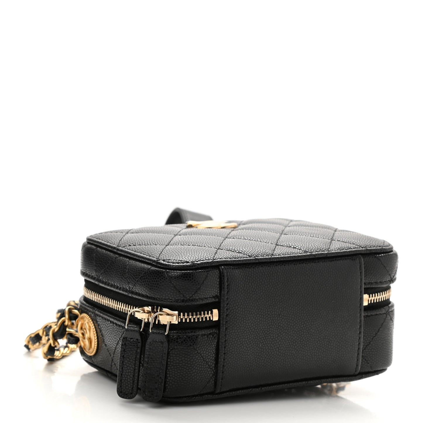 Caviar Quilted Twist Your Buttons Clutch With Chain Black