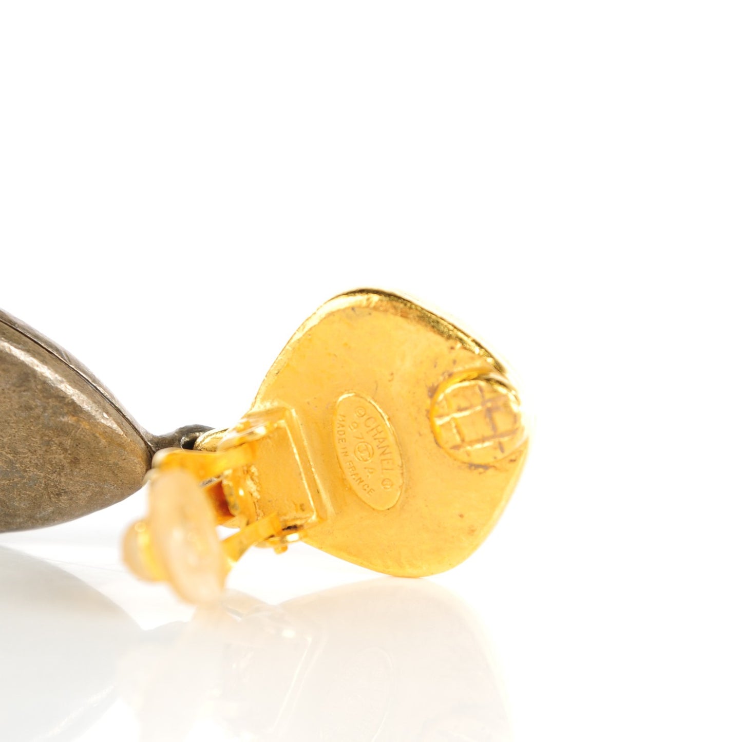 Hammered Metal CC Drop Clip On Earrings Gold
