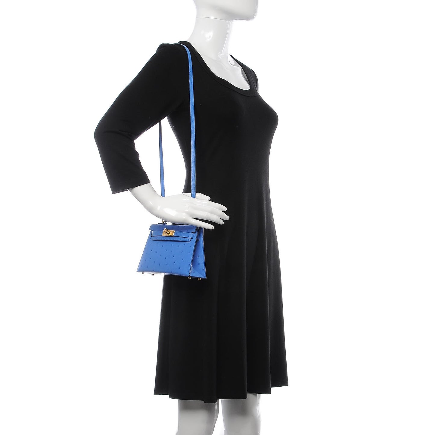 Ostrich Mini Kelly Sellier 20 Blueet