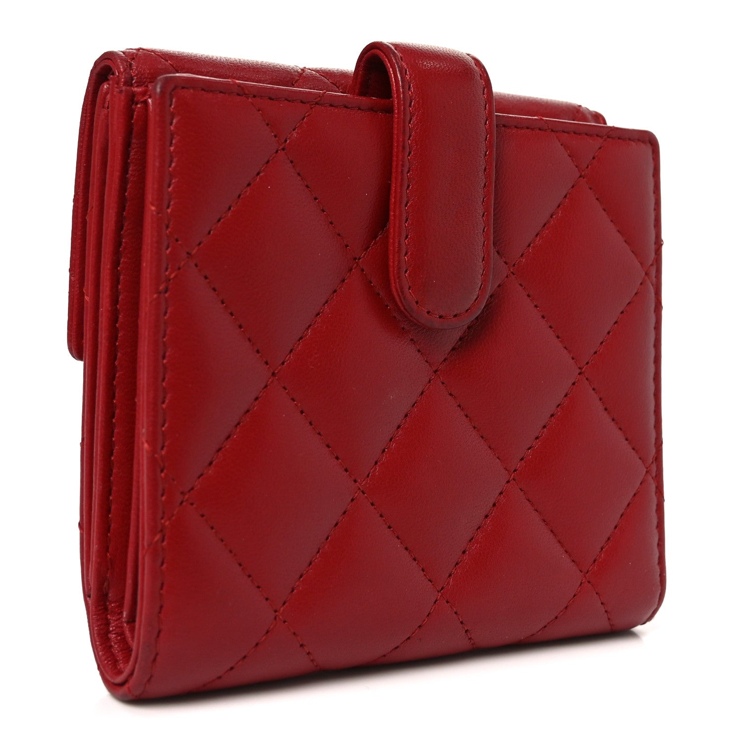 Chanel Lambskin Quilted Compact French Flap Wallet Red 3 of 10