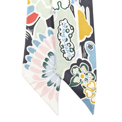 Hermes Silk Bingata Twilly Bleu Ciel Vert Rose 2 of 4