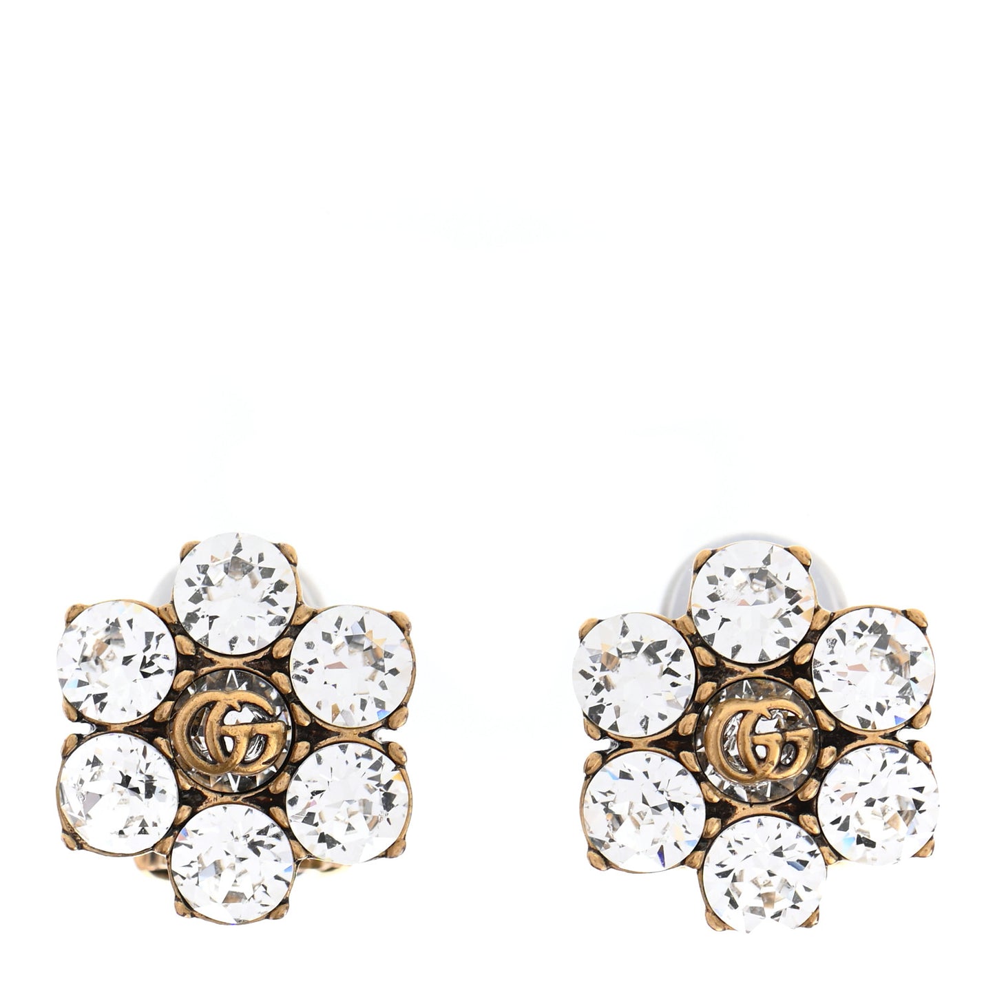 Metal Crystal Double G Clip On Earrings Aged Gold