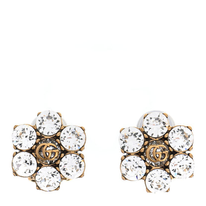 Gucci Metal Crystal Double G Clip On Earrings Aged Gold 1 of 5