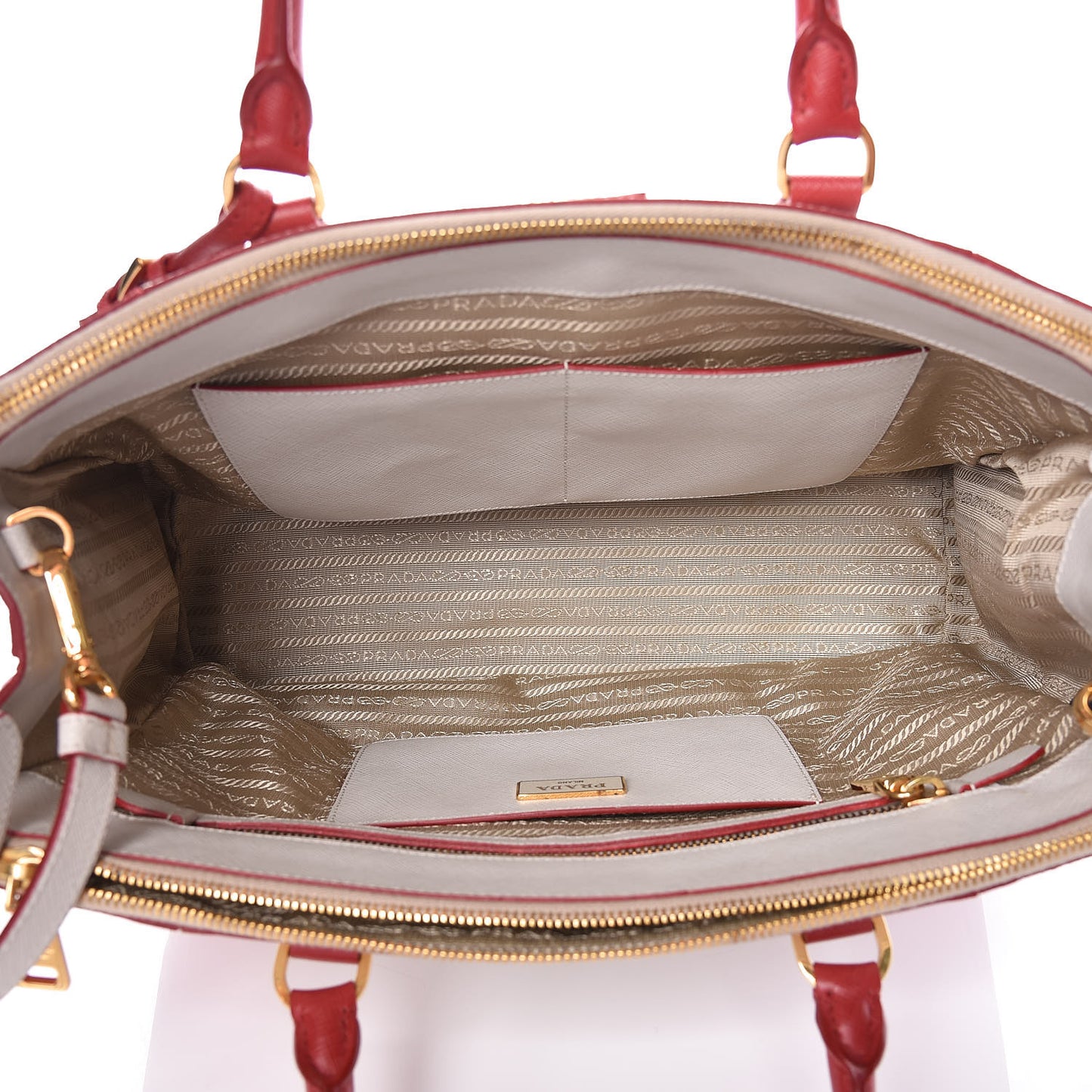 Saffiano Lux Colorblock Medium Galleria Double Zip Tote Fuoco Talco
