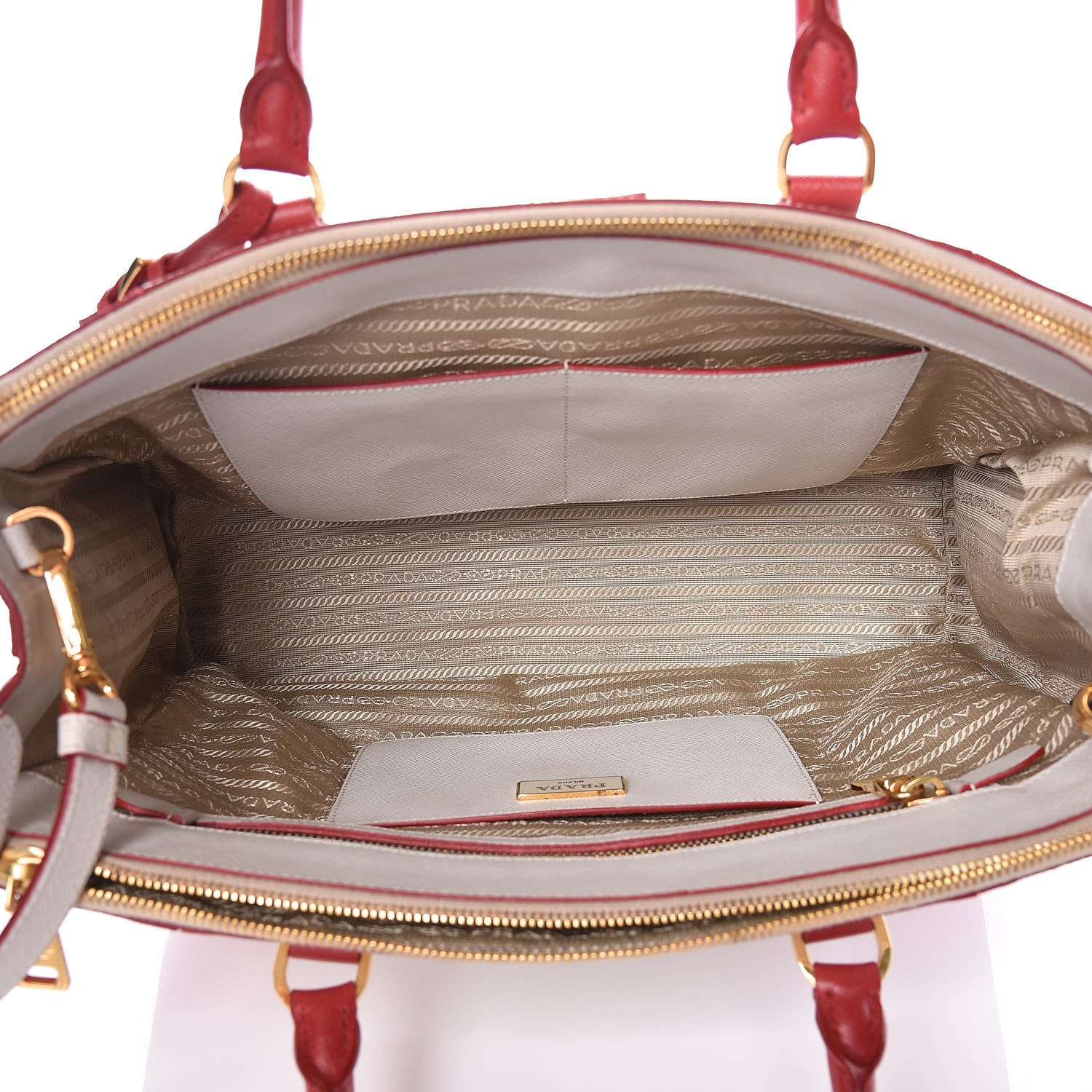 Prada Saffiano Lux Colorblock Medium Galleria Double Zip Tote Fuoco Talco 5 of 10