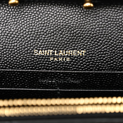 Saint Laurent Grain De Poudre Matelasse Chevron Monogram Chain Wallet Black 6 of 9