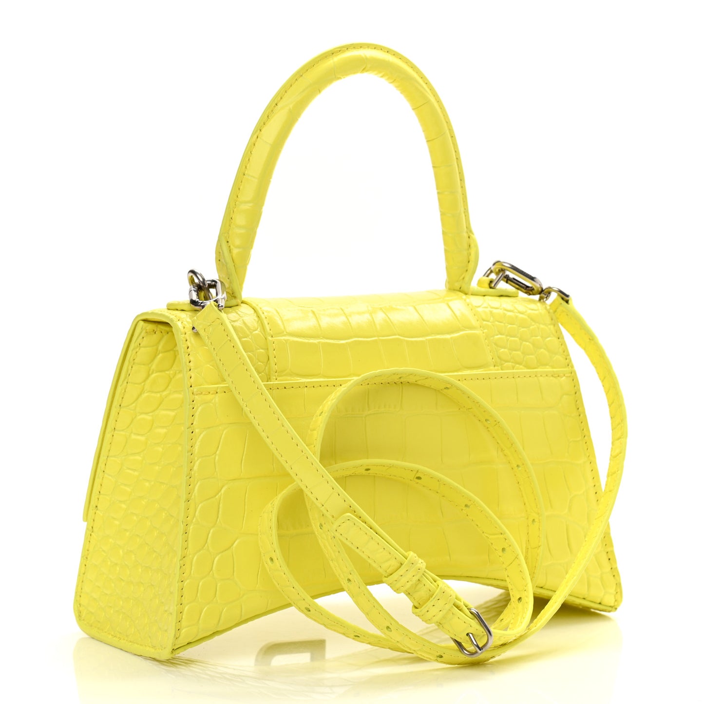 Shiny Calfskin Crocodile Embossed Small Hourglass Top Handle Bag Light Yellow