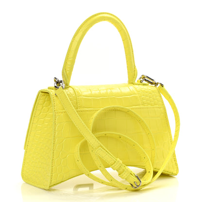 Balenciaga Shiny Calfskin Crocodile Embossed Small Hourglass Top Handle Bag Light Yellow 3 of 7
