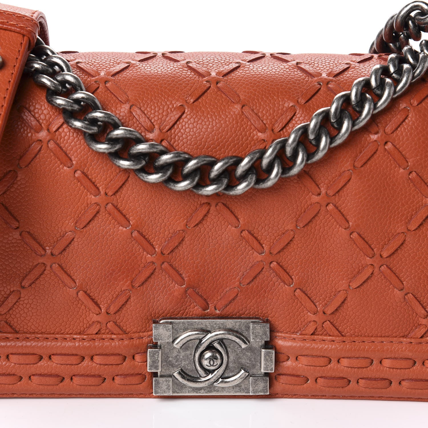 Chanel Caviar Stitched Medium Boy Flap Dark Orange 10 of 10