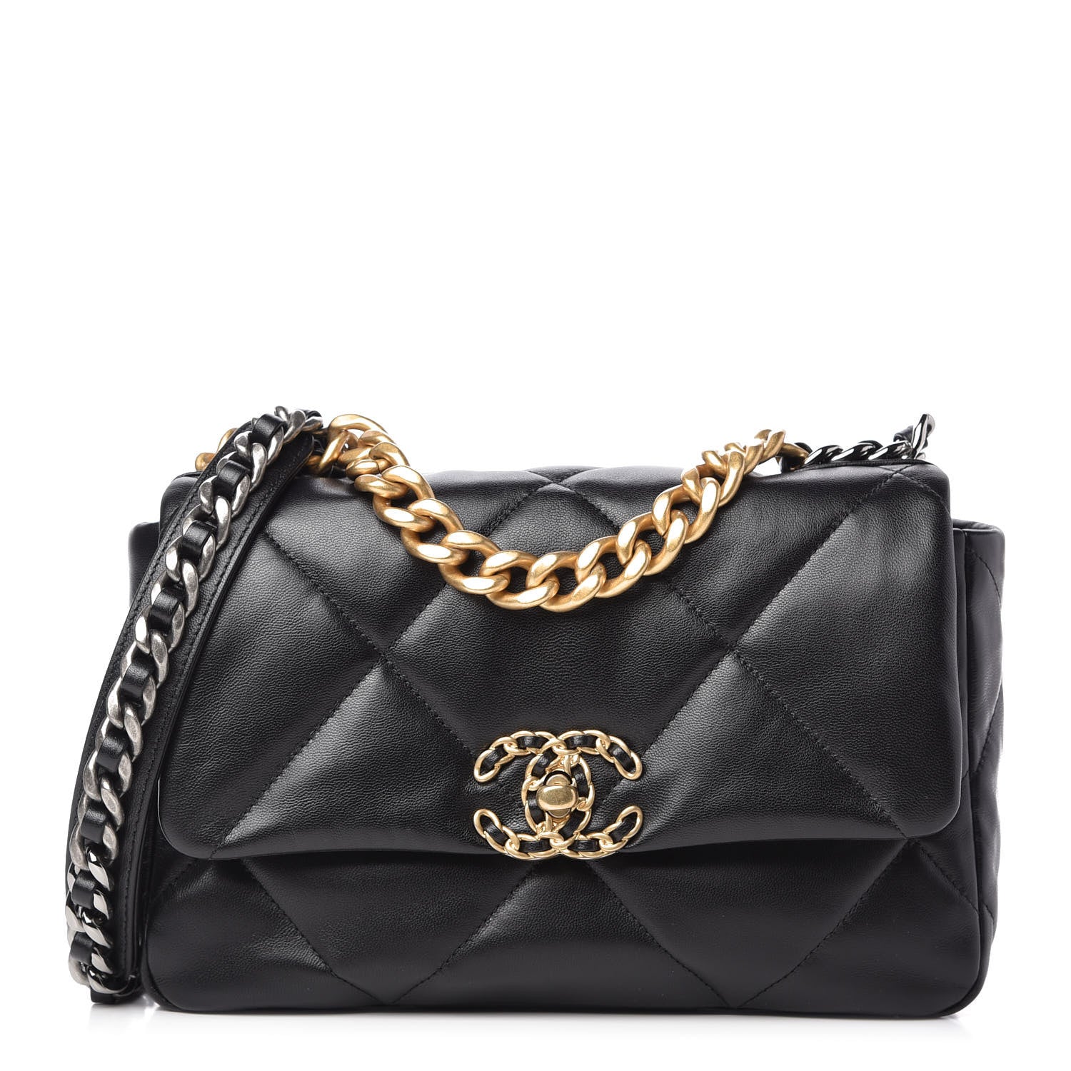 Chanel Shiny Goatskin Quilted Medium Chanel 19 Flap Black 1 of 11