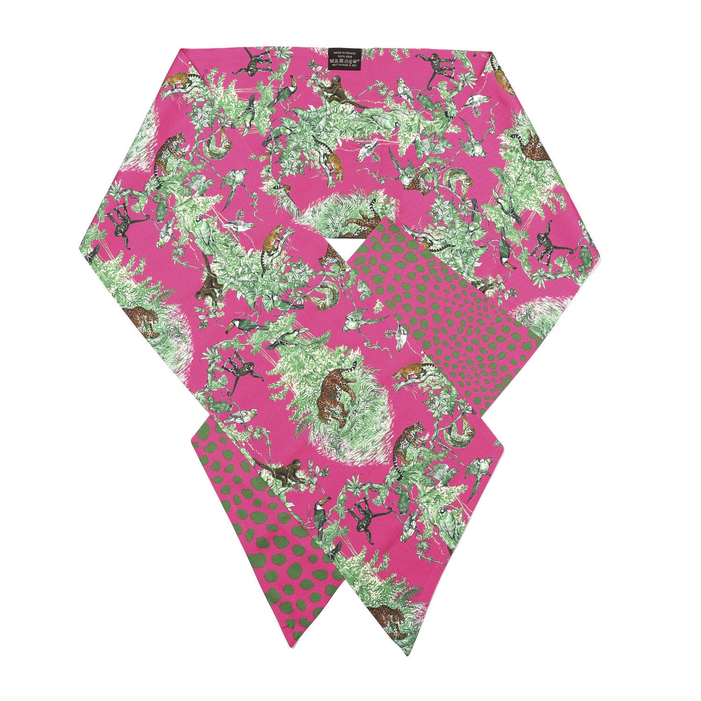 Silk Equateur Maxi Twilly Rose Vif Vert De Gris Vert
