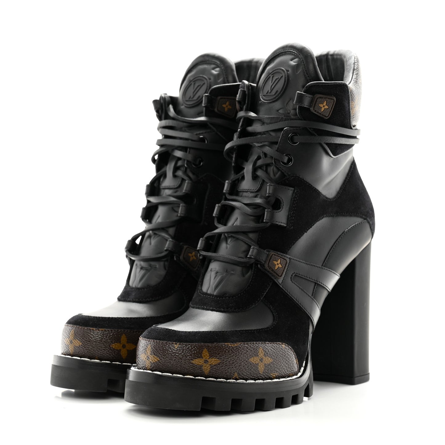 Suede Calfskin Monogram Star Trail Ankle Boots 39 Black