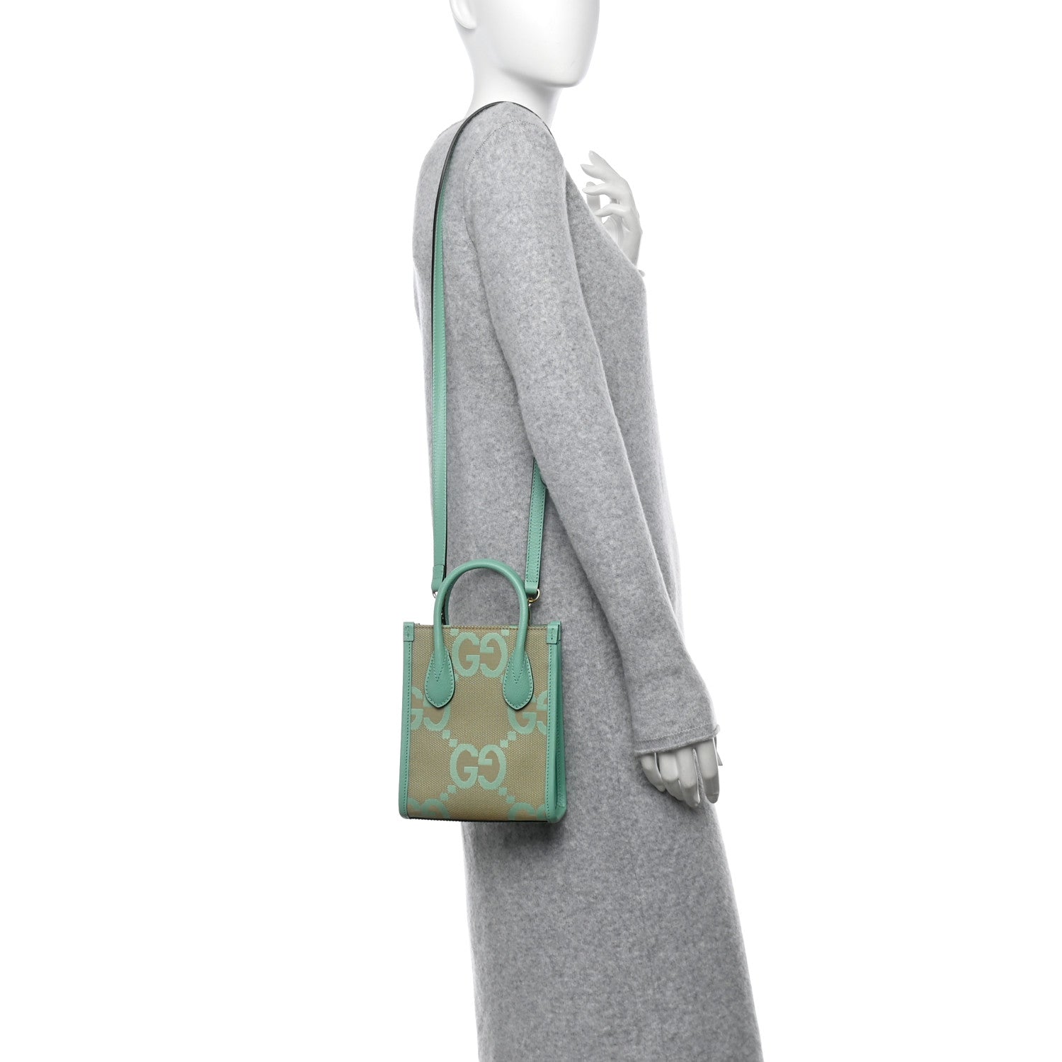 Gucci Monogram Jumbo GG Textured Dollar Calfskin Mini Tote Bag Pepperlight Mint 2 of 10