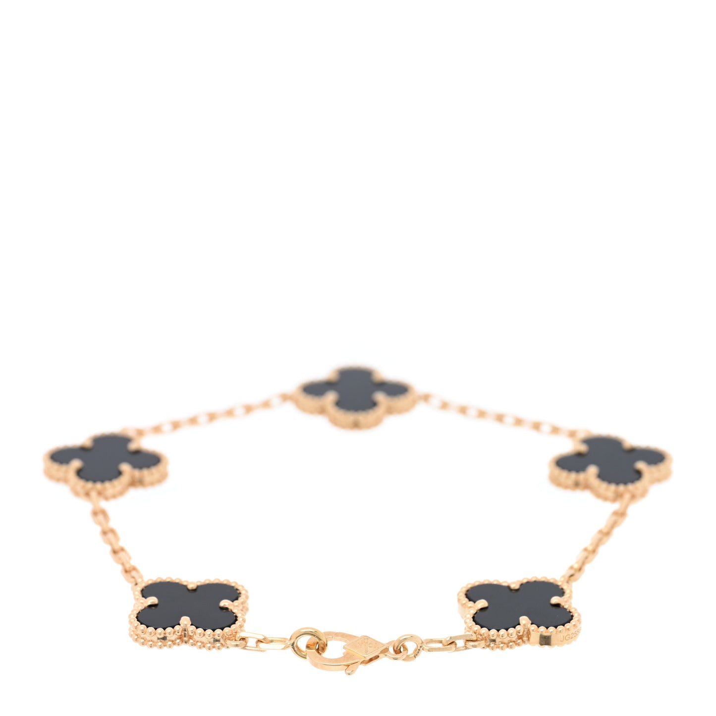 18K Yellow Gold Black Onyx 5 Motifs Vintage Alhambra Bracelet