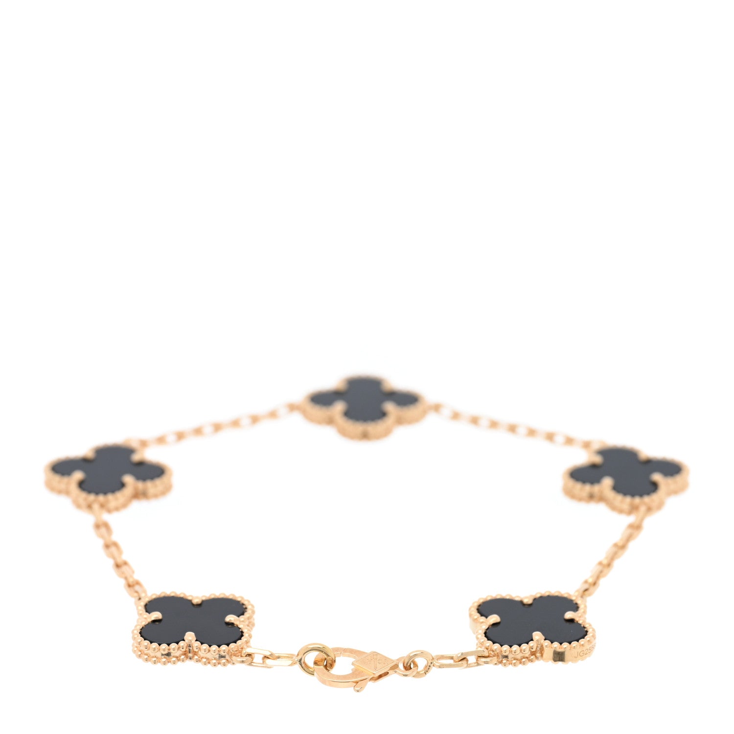 Van Cleef & Arpels 18K Yellow Gold Black Onyx 5 Motifs Vintage Alhambra Bracelet 2 of 5