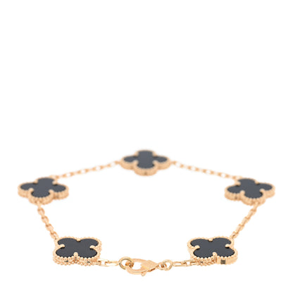 Van Cleef & Arpels 18K Yellow Gold Black Onyx 5 Motifs Vintage Alhambra Bracelet 2 of 5