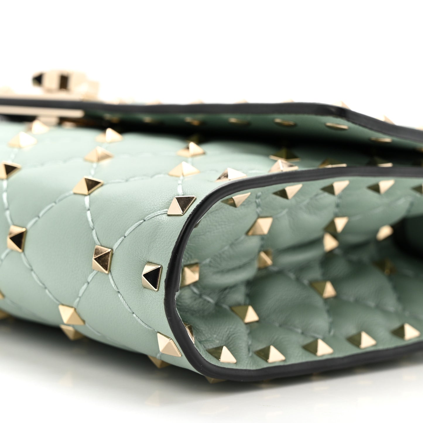 Lambskin Rockstud Spike Wallet on Chain Morning Dew
