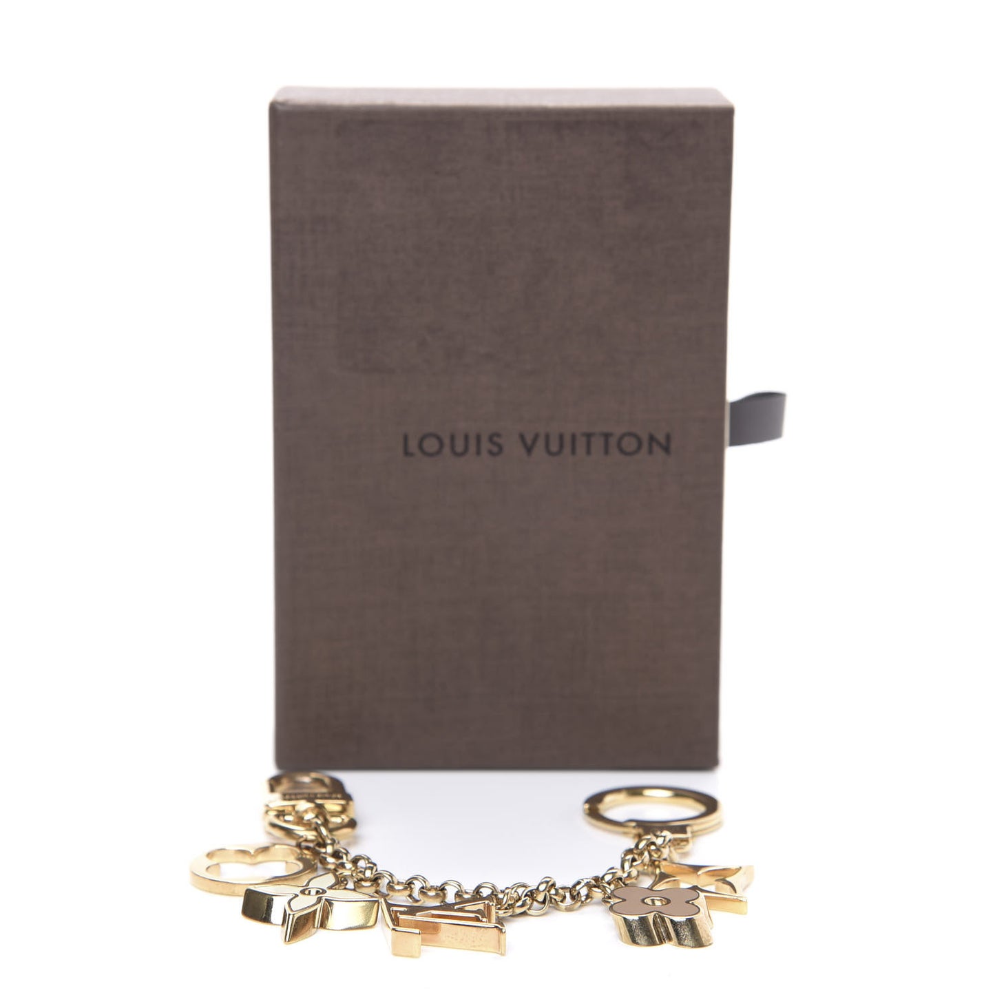 Brass Enamel Fleur De Monogram Bag Charm Chain Gold