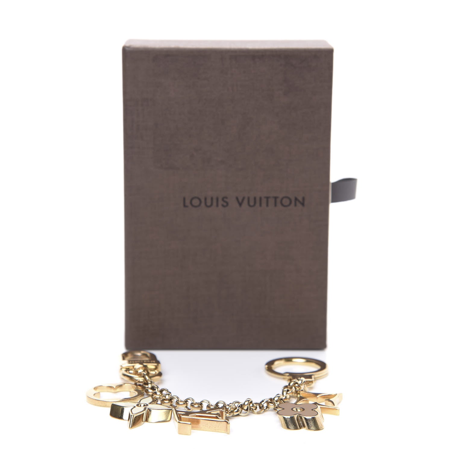 Louis Vuitton Brass Enamel Fleur De Monogram Bag Charm Chain Gold 3 of 3