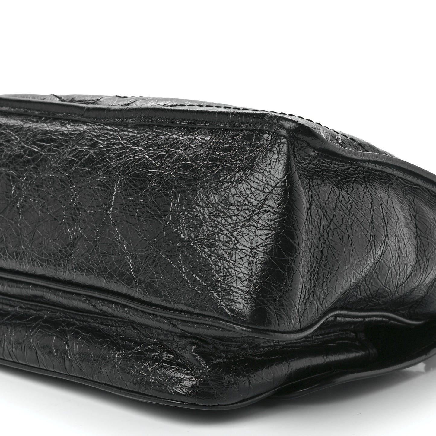 Crinkled Calfskin Matelasse Monogram Medium Niki Chain Satchel Black