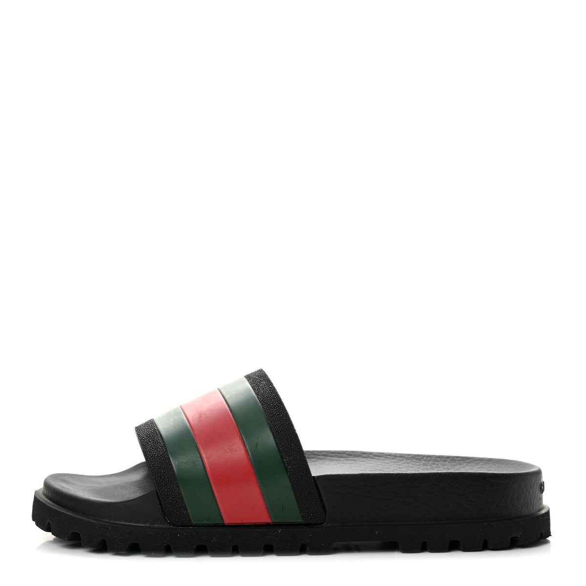 Gucci Rubber Web Mens Lug Sole Slide Sandals 6 Black Green Red 1 of 9