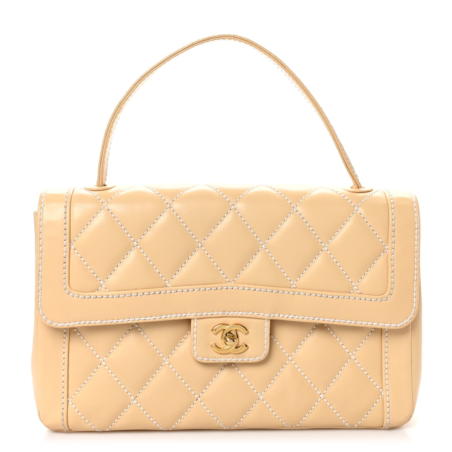 Chanel Calfskin Quilted Wild Stitch Large Flap Beige 1 of 11