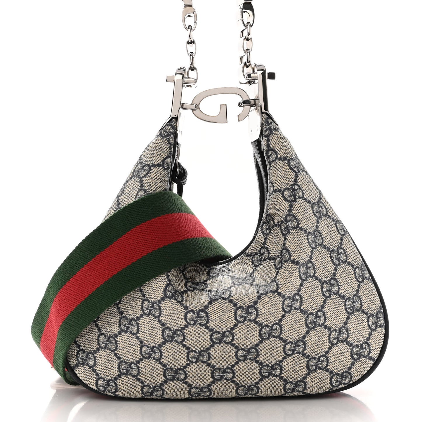 GG Supreme Monogram Textured Calfskin Web Small Attache Shoulder Bag Beige Blue