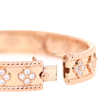 Van Cleef & Arpels 18K Rose Gold Diamond Perlee Clovers Bangle Bracelet M 5 of 7