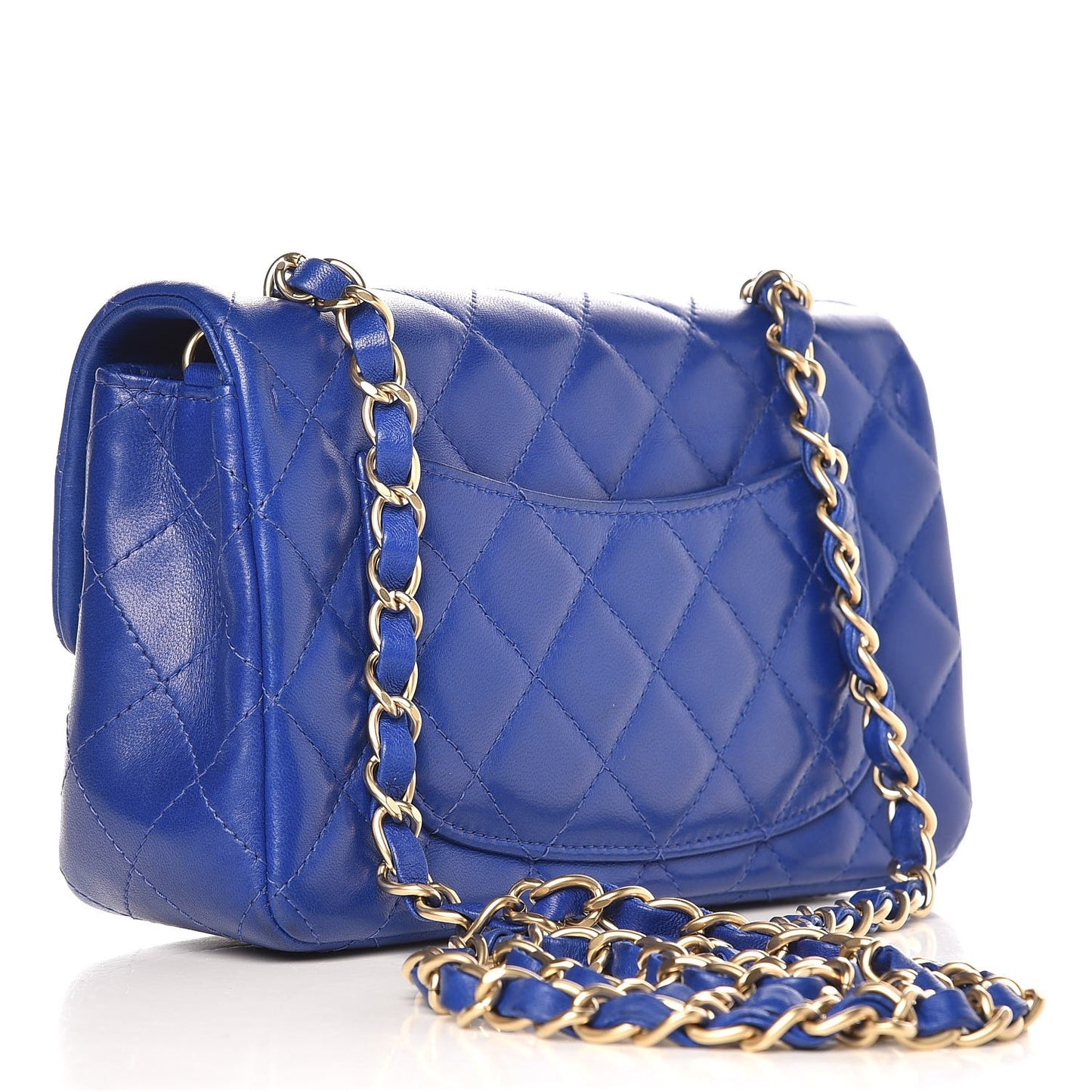 Lambskin Quilted Mini Rectangular Flap Dark Blue