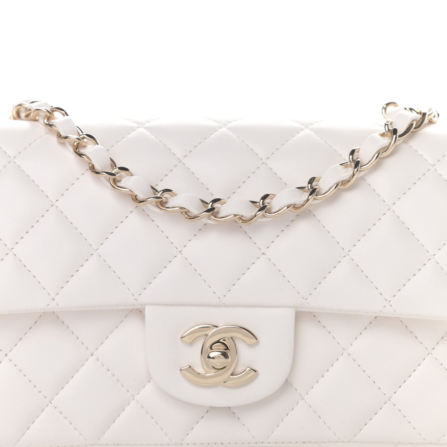 Lambskin Quilted Mini Rectangular Flap White