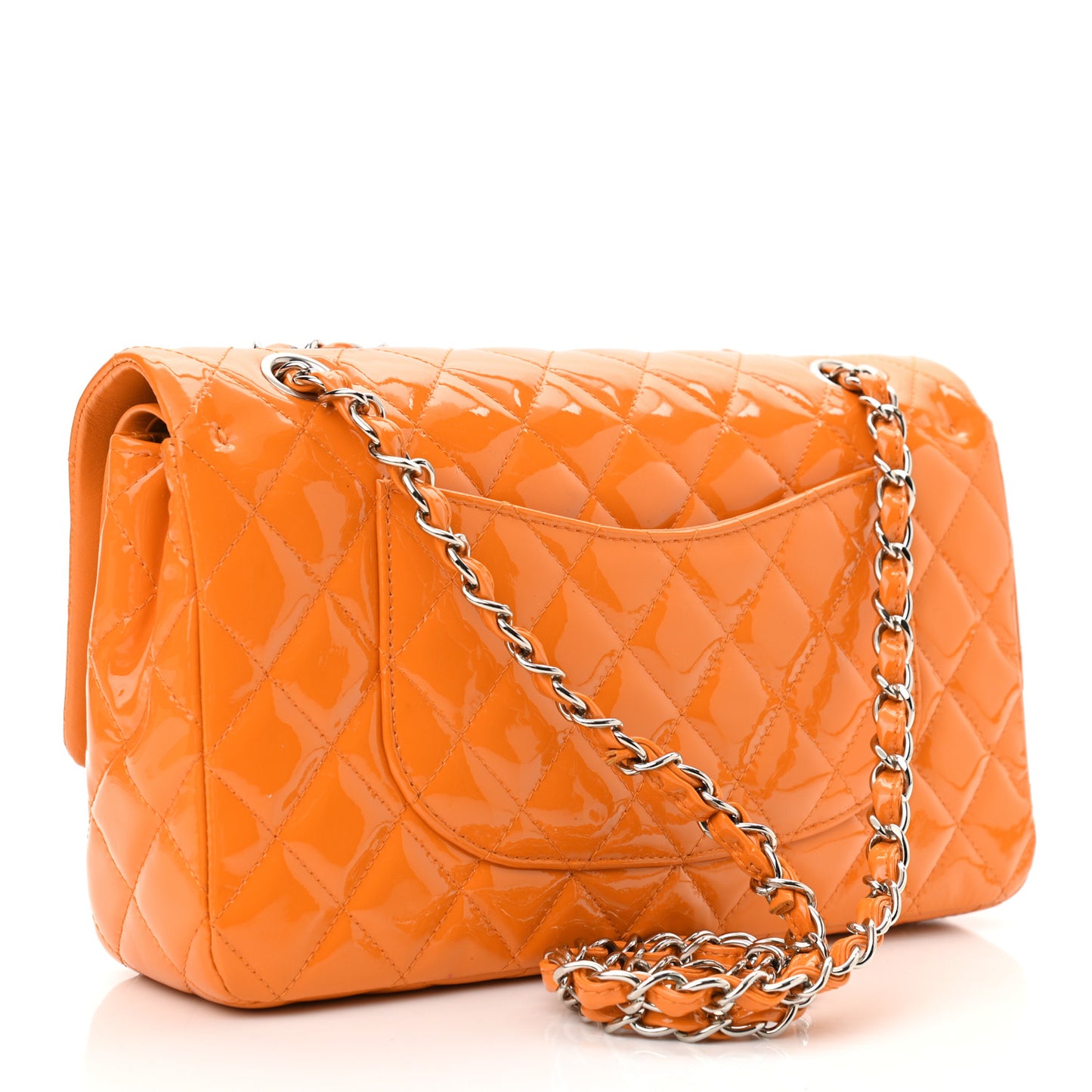 Patent Quilted Medium Double Flap Orange