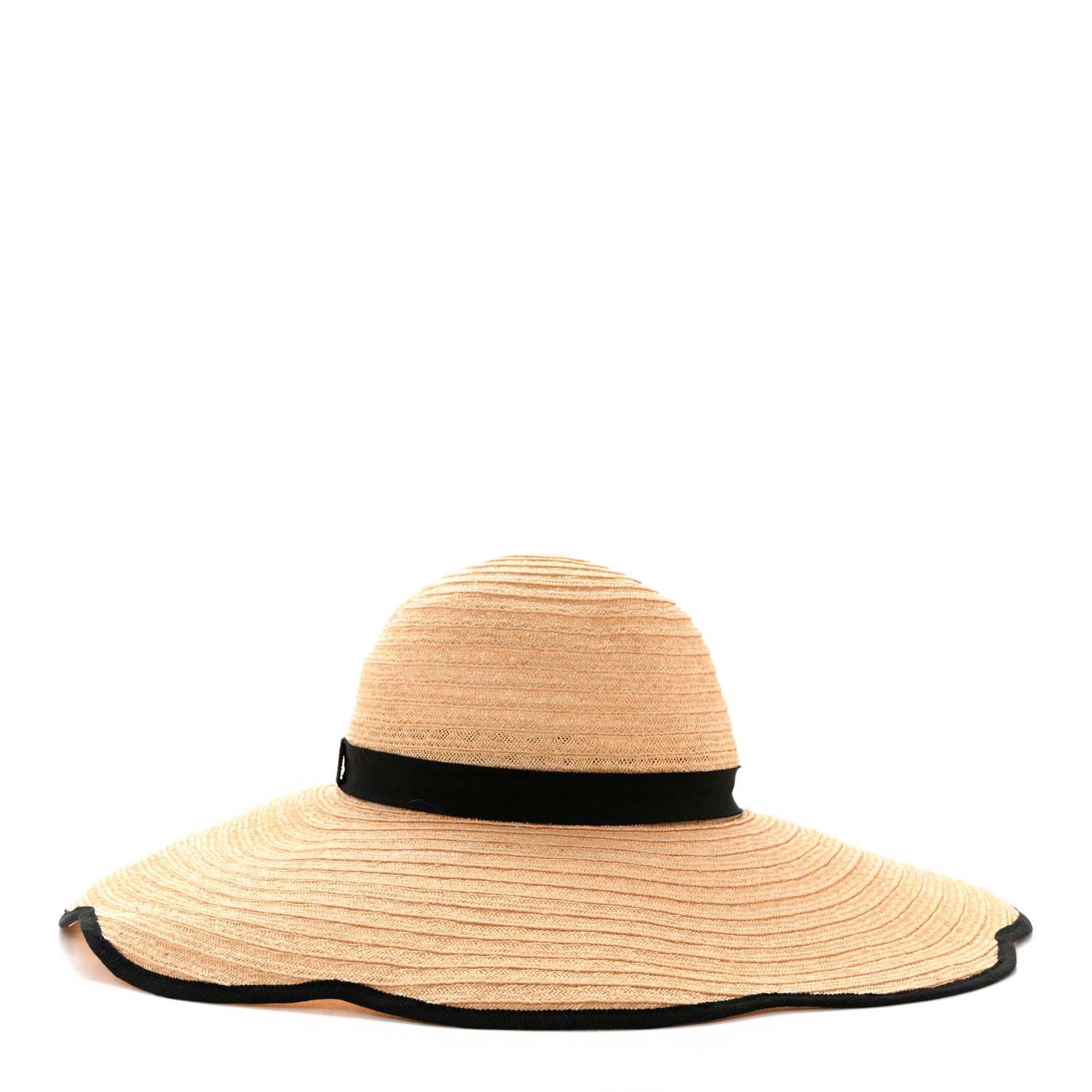 Chanel Straw Grosgrain Wide Brim Hat M Beige Black 5 of 11