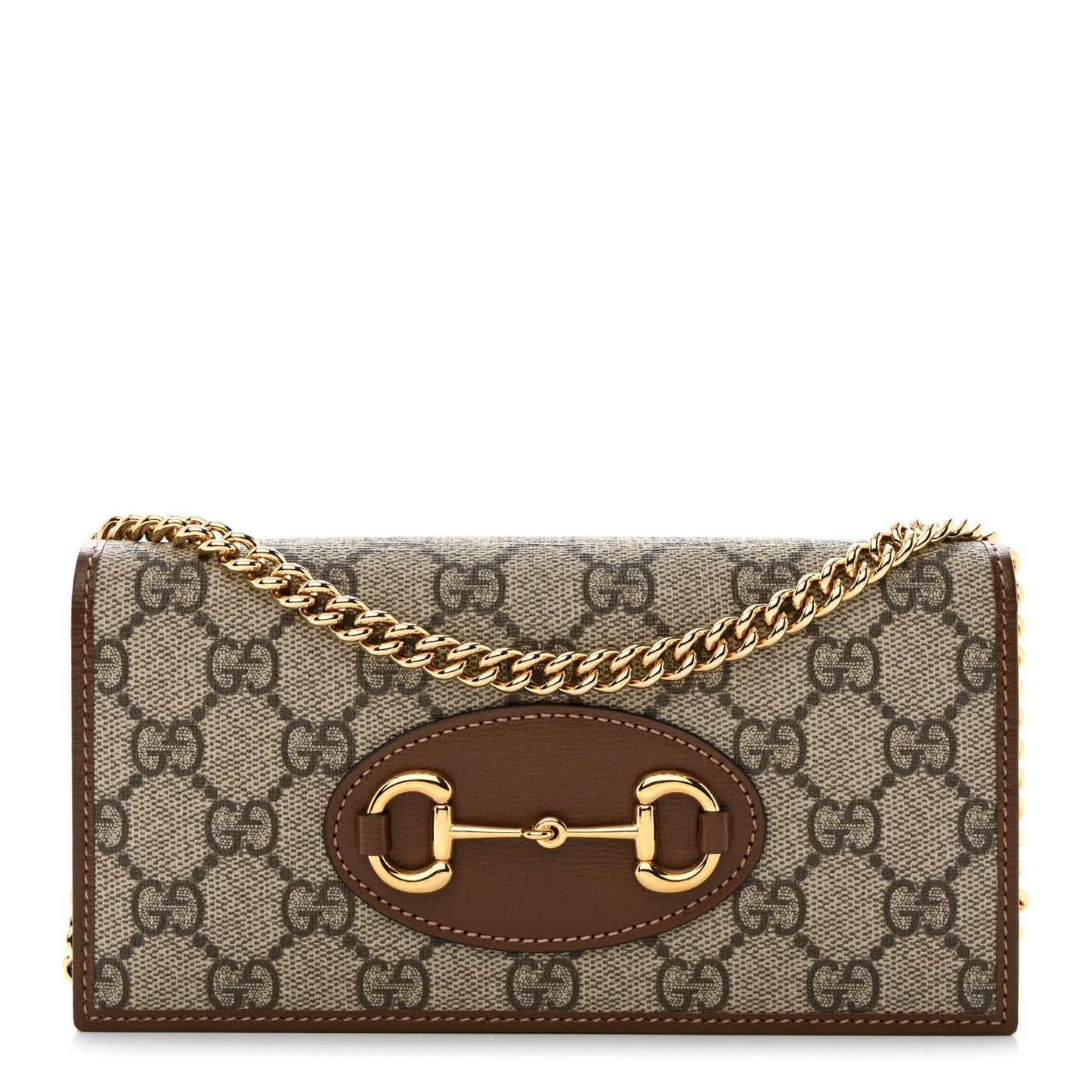 GG Supreme Monogram Azalea Calfskin Horsebit 1955 Wallet On Chain Beige Ebony Brown Sugar