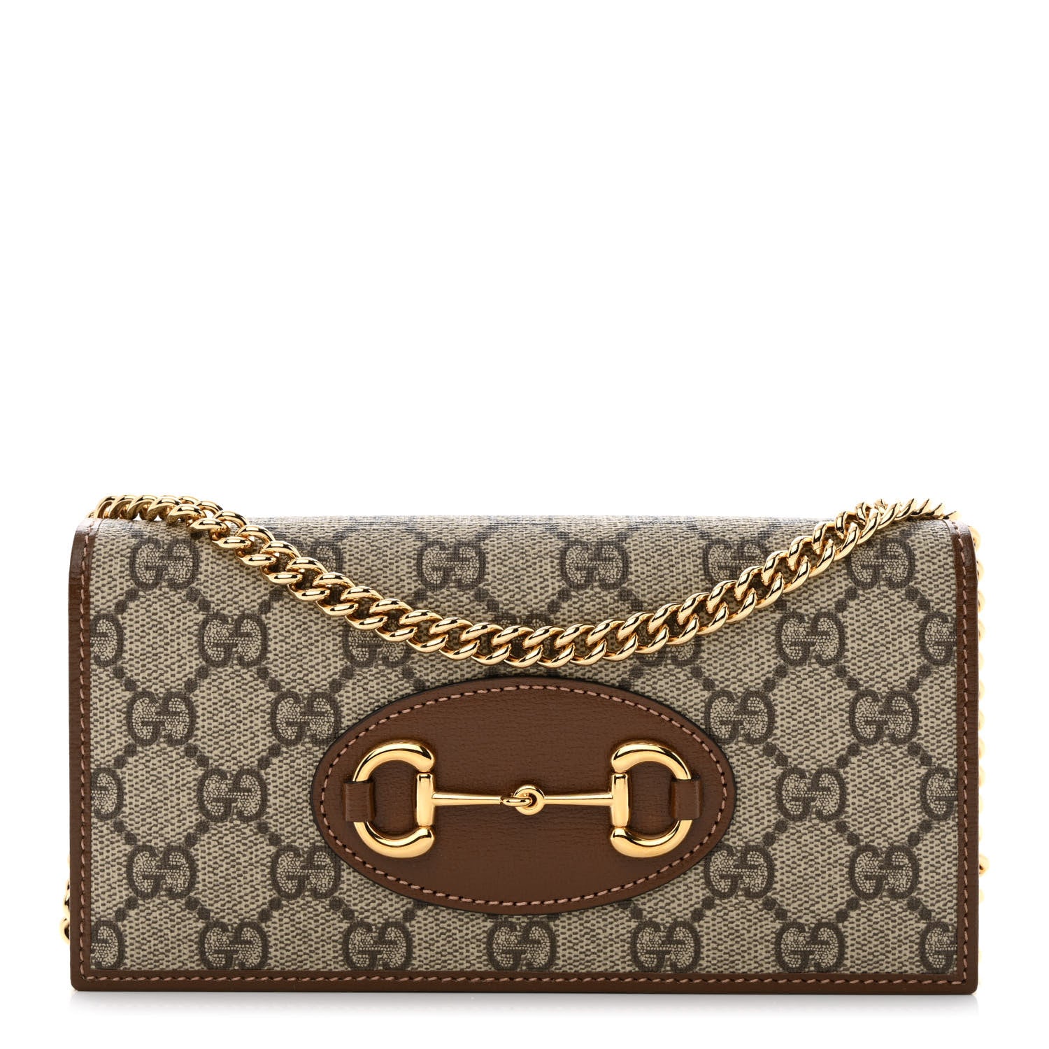 Gucci GG Supreme Monogram Azalea Calfskin Horsebit 1955 Wallet On Chain Beige Ebony Brown Sugar 1 of 12