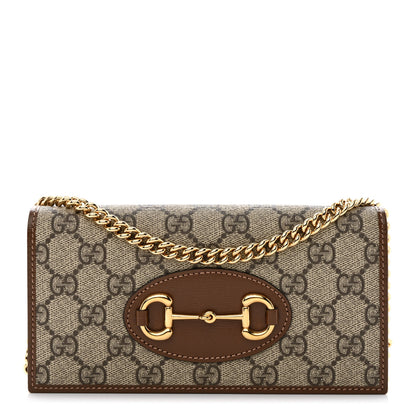 Gucci GG Supreme Monogram Azalea Calfskin Horsebit 1955 Wallet On Chain Beige Ebony Brown Sugar 1 of 12