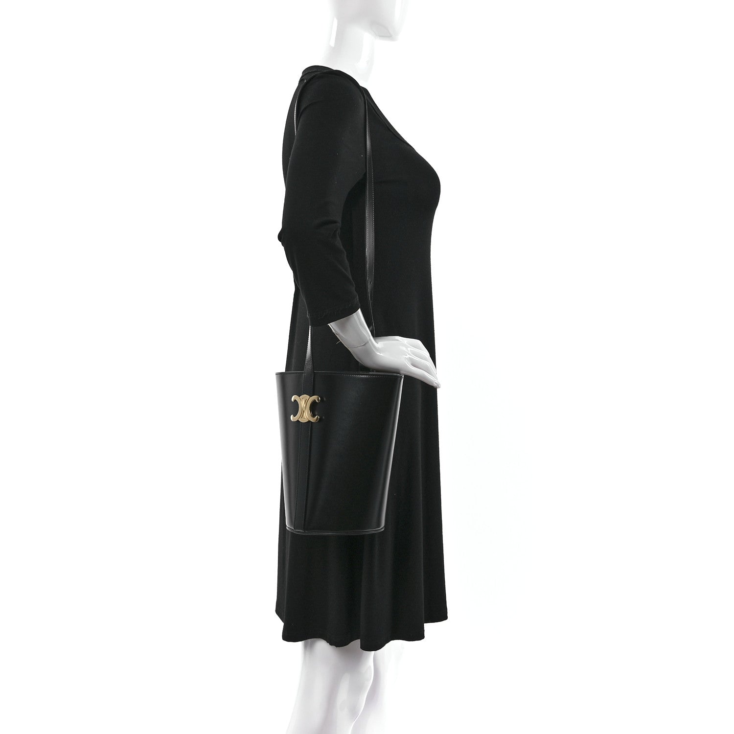 Celine Shiny Calfskin Triomphe Bucket Bag Black 2 of 11