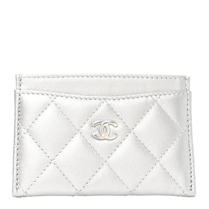 Chanel Metallic Lambskin Quilted CC Card Holder Silver 1 of 9