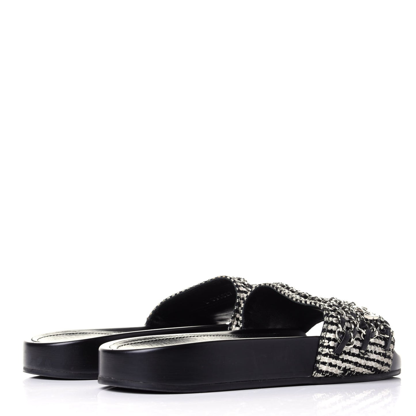 Tweed Lambskin Chain Flat Sandals 36 White Black