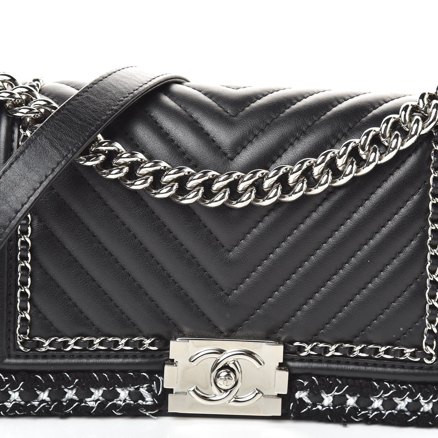 Chanel Calfskin Chevron Medium Boy Chained Boy Black 8 of 11