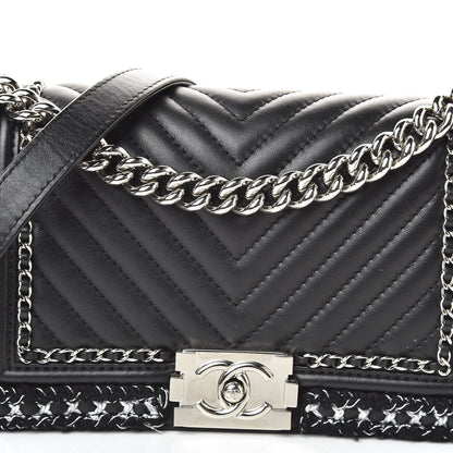 Chanel Calfskin Chevron Medium Boy Chained Boy Black 8 of 11