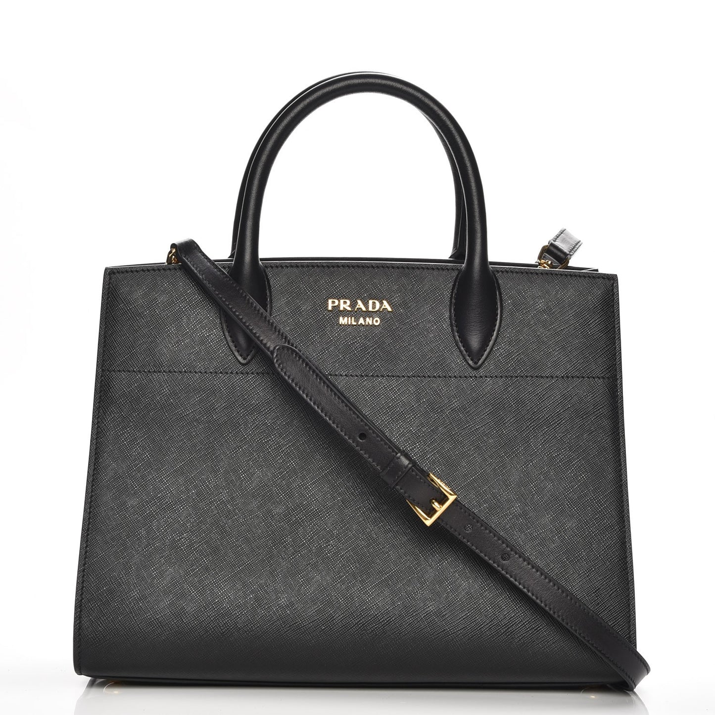 Saffiano City Calfskin Medium Bibliothèque Top Handle Nero Black Bianco