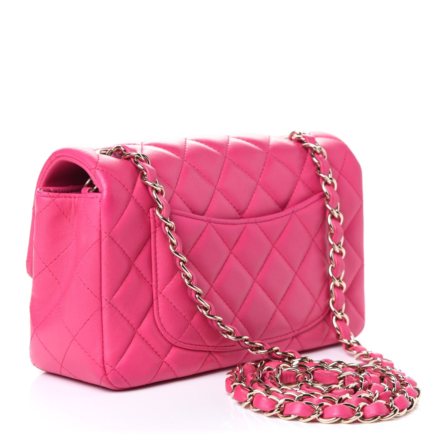Lambskin Quilted Mini Rectangular Flap Fuchsia