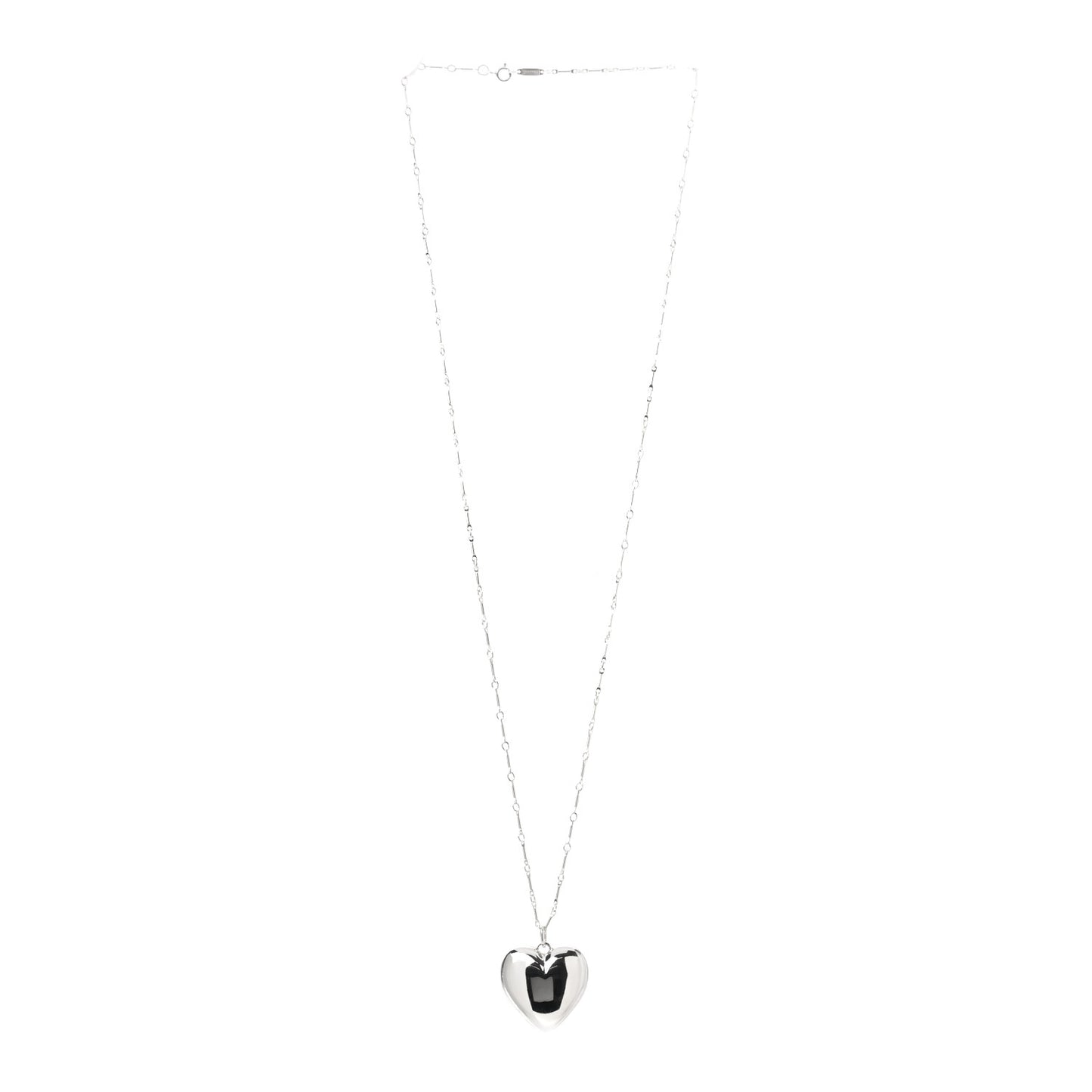 Sterling Silver Puffed Heart Pendant Link Necklace