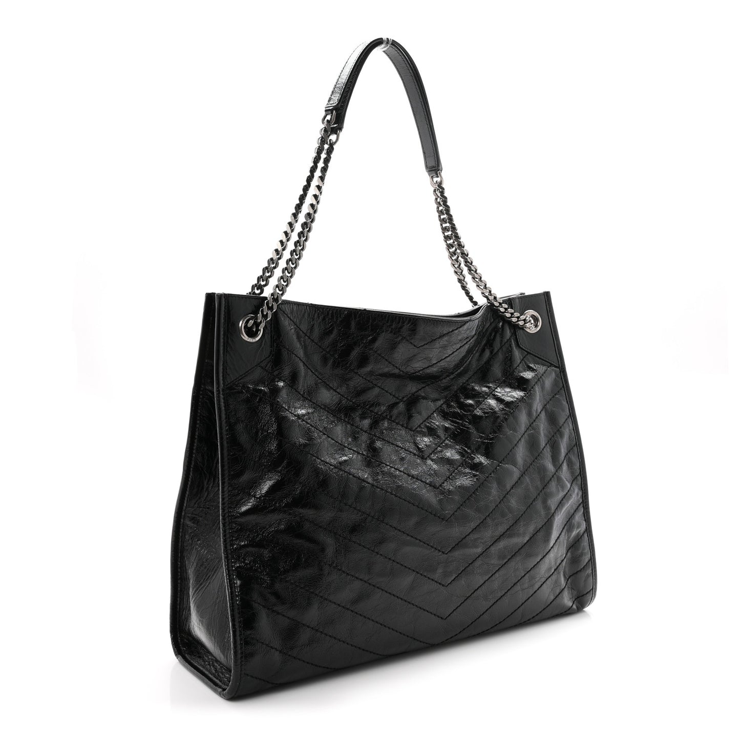 Crinkled Calfskin Matelasse Monogram Large Niki Shopper Tote Black