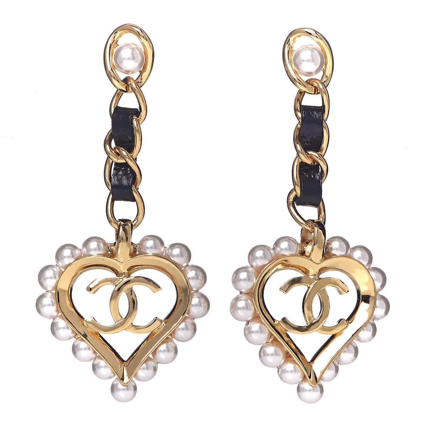 Pearl Heart CC Drop Earrings Gold
