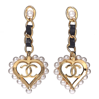 Chanel Pearl Heart CC Drop Earrings Gold 1 of 5
