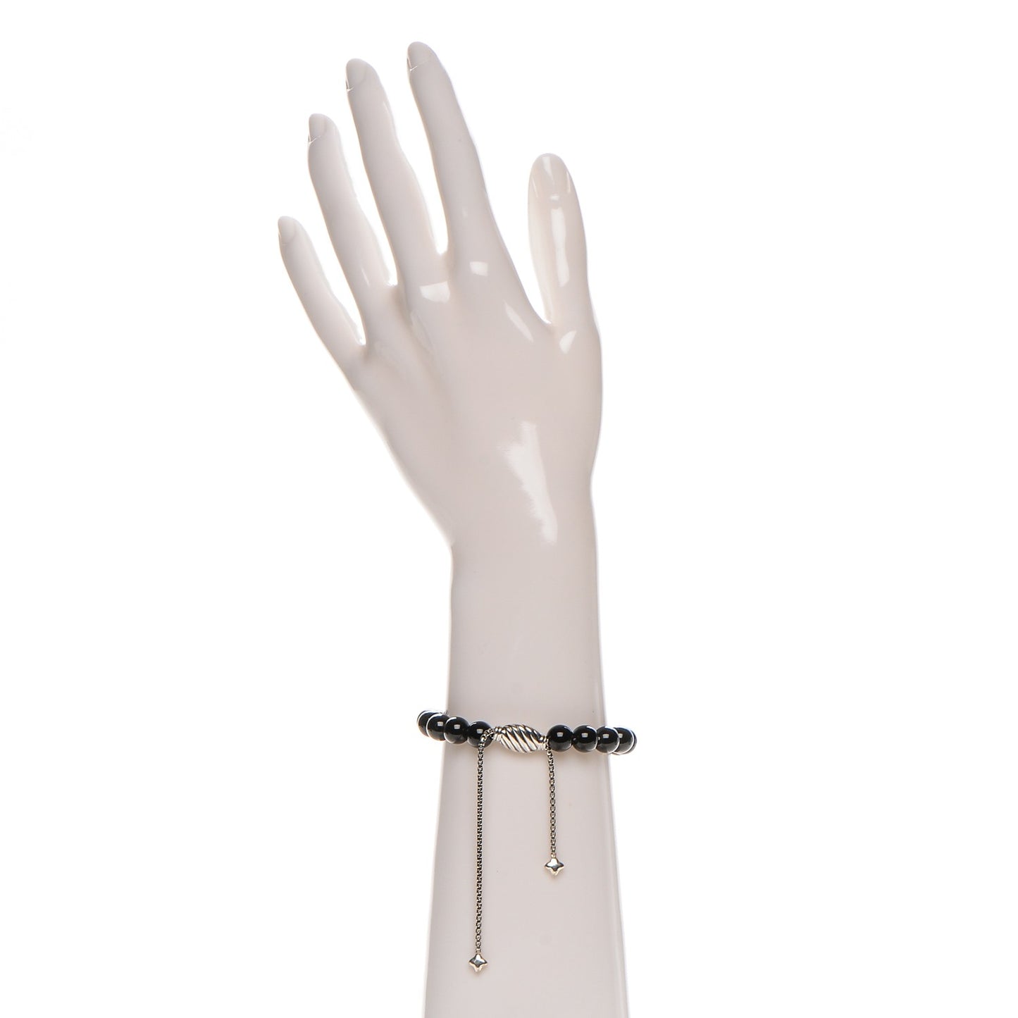 Sterling Silver Black Onyx 8mm Spiritual Beads Adjustable Bracelet