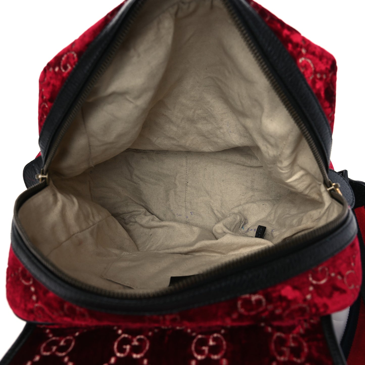 Velvet GG Monogram Textured Calfskin Web Small Double Buckle Backpack Red Cipria Black