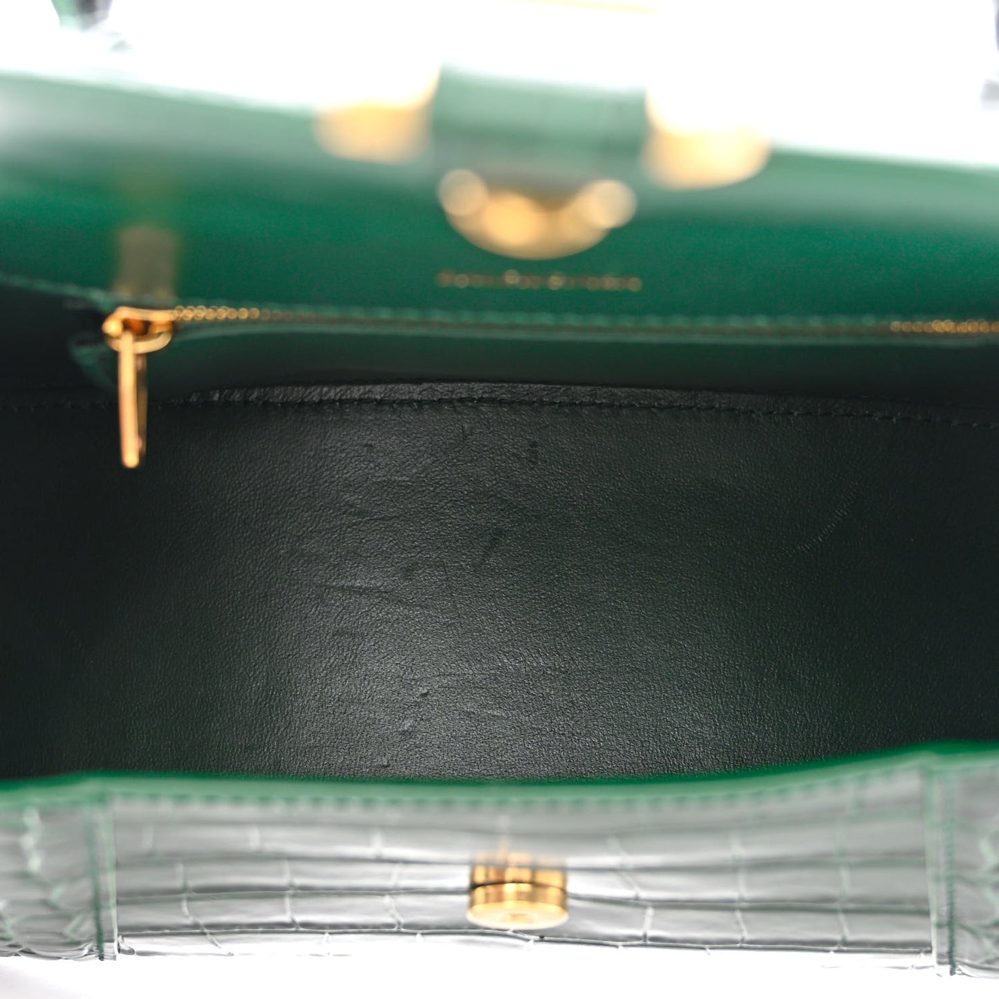 Shiny Calfskin Crocodile Embossed Small Hourglass Top Handle Bag Forest Green